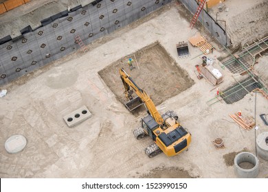 Hydraulic Track Excavator on Construction Site 