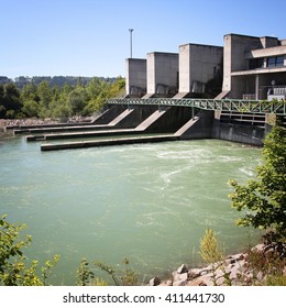 Hydro Electric Dam Power Plant On Traun River In Marchtrenk, Austria.