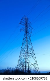 Hydro Electricity Transmission Tower At Dusk, Quebec, Canada