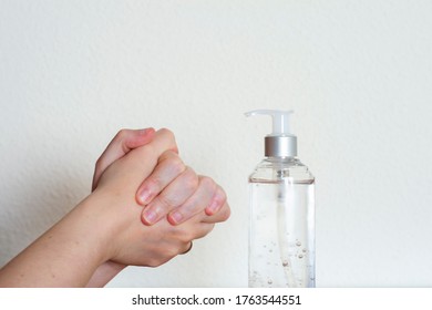 Hydroalcoholic Gel For Hands Of Different Sizes. Covid-19 Hand Sanitizer. Concept New Normal