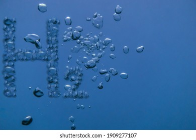 hydrogen h2 with many air bubbles in blue water
