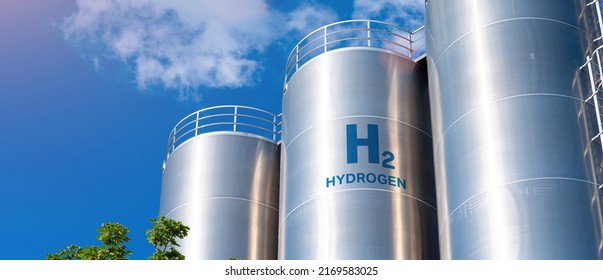 Hydrogen Renewable Energy Production - Hydrogen Gas For Clean Electricity Solar And Windturbine Facility. 