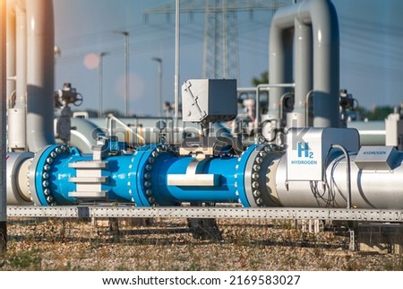 Hydrogen renewable energy production pipeline - hydrogen gas for clean electricity solar and windturbine facility.