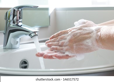 Hygiene Concept.  Washing Hands With Soap