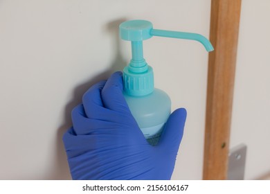 Hygiene On The Treatment. A Sanitizer And Latex Gloves Of Medical Nurse Staff In The Hospital. Covid, Cancer, Surgery Protection.