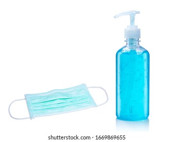 Hygienic face mask and Alcohol gel Sanitizer hand gel cleaners for anti Bacteria and virus on White Background, People using alcohol gel to wash hands to prevent COVID-19 virus - Shutterstock ID 1669869655
