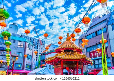 Hyogo,Japan - September 23, 2018: Kobe Chinatown.Nankinmachi is a compact Chinatown in central Kobe and a center of the Chinese community in the Kansai Region.