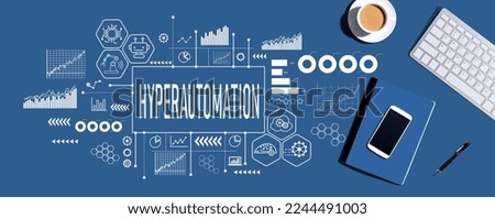 Hyperautomation theme with a computer keyboard and office items