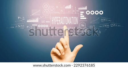 Hyperautomation theme with hand pressing a button on a technology screen
