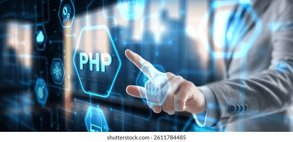 Hypertext Preprocessor PHP Programming. Interpreted programming language.