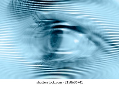 Hypnosis Spiral in eye with vertigo  
 - Image of abstract spiral blue eye 