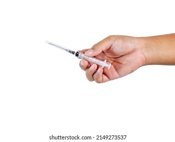 Hypodermic Syringe Handle, Needle Protection Cap Closed. Ready To Continue Working And Have Clipping Path On Isolated Background