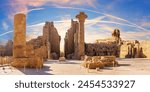 Hypostyle Hall of the ancient Karnak Temple with the great Sphinx, Luxor, Egypt