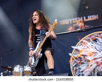 HYVINKAA, FINLAND – JUNE 3 2022: Steve Harris Of Iron Maiden Performing With British Lion At Rockfest Music Festival.