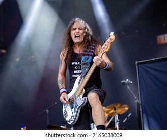 HYVINKAA, FINLAND – JUNE 3 2022: Steve Harris Of Iron Maiden Performing With British Lion At Rockfest Music Festival.