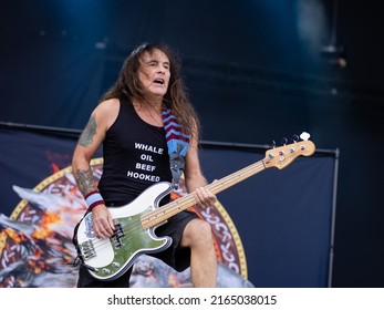 HYVINKAA, FINLAND – JUNE 3 2022: Steve Harris Of Iron Maiden Performing With British Lion At Rockfest Music Festival.