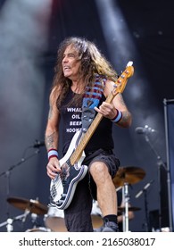 HYVINKAA, FINLAND – JUNE 3 2022: Steve Harris Of Iron Maiden Performing With British Lion At Rockfest Music Festival.