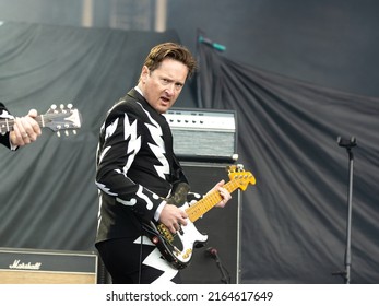 HYVINKAA, FINLAND – JUNE 4 2022: Swedish garage punk band The Hives performing at the Rockfest music festival.

Pictured: The Johan and Only (Johan Gustafsson)
