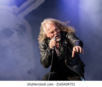 HYVINKAA, FINLAND – JUNE 4 2022: Swedish doom metal band Candlemass performing at Rockfest music festival

Pictured: Johan Langqvist