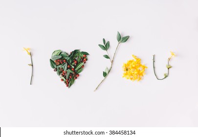 "I heart you" made of flowers, leaves, berries and coffe beans. - Powered by Shutterstock