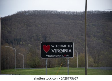 I77, Virginia/USA - April 17, 2019: Welcoming sign into the state of Virginia.