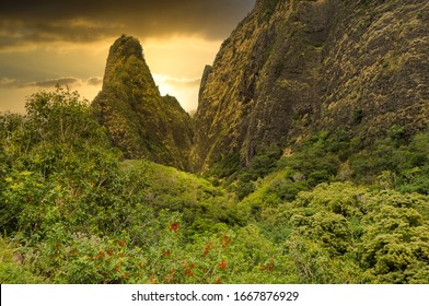 Iao Valley is a lush, stream-cut valley in West Maui, Hawaii, located  west of Wailuku.  a tourist location.  a National Natural Landmark. Hawaiian Islands