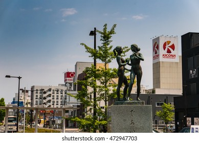 Ibaraki, Japan - May 1, 2016: Statue at Katsuta Station. Katsuta Station is a railway station in Hitachinaka, Ibaraki, Japan.