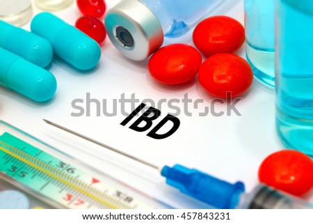 IBD (inflammatory bowel disease). Treatment and prevention of disease. Syringe and vaccine. Medical concept. Selective focus Stock photo © 