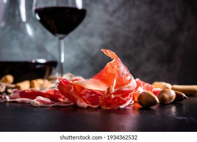 Iberian Ham. acorn-fed Iberian ham. Iberian ham with a glass of wine