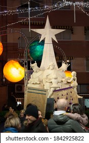 Ibi, Alicante, Spain. January 4th 2019: Every January 5th, The Magi Come To Give All The Children Presents (Epiphany). The Eve, Children Give The Royal Pages Their Gifts Lists. Monument To The Three K