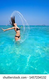 Ibiza Beach Girl Water Hair Flip In Balearic Islands