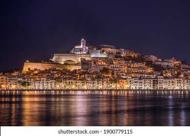 Ibiza, A Night Old City From The Soft Sea