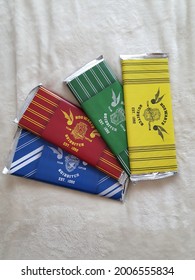 Ibiza, Spain; 10th July 2021: Hogwarts Harry Potter Houses Chocolate Bars