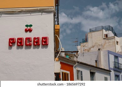 Ibiza, Spain - August 2019. Logo Pacha Ibiza Shop