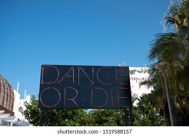 Ibiza, Spain - August 28, 2019  : View Of Ushuaia Disco Club Entrance