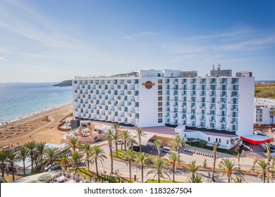 IBIZA, SPAIN - OCTOBER 10, 2014: Famous Hard Rock Ibiza hotel, best place for luxury vacation on Ibiza Island