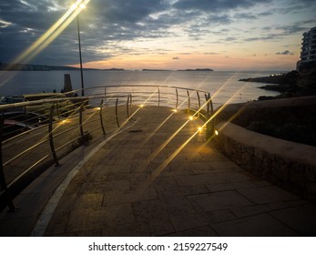 An Ibiza Street At Sunset In Summer. Holidays Concept