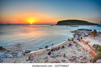Ibiza - Sunset with evening atmosphere  on the Cala Comte