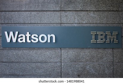 IBM Watson Sign Near IBM Watson Headquarters Office Building In SOMA - San Francisco, California, USA - Circa, 2019