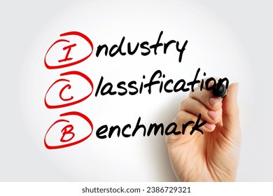 ICB Industry Classification Benchmark - system for assigning all public companies to appropriate subsectors of specific industries, acronym text concept background
