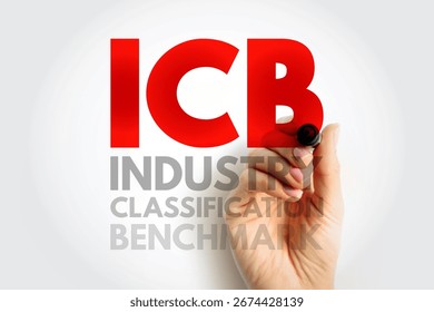 ICB Industry Classification Benchmark - system for assigning all public companies to appropriate subsectors of specific industries, acronym text concept background
