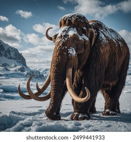 The Ice Age mammoth, a majestic prehistoric creature, roamed the frozen landscapes of the Pleistocene epoch. Characterized by its long, curved tusks and thick, shaggy fur, the mammoth was well-adapted