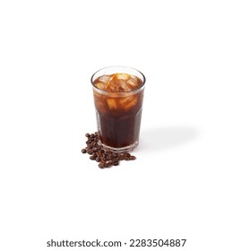 Ice americano and coffee beans with white background