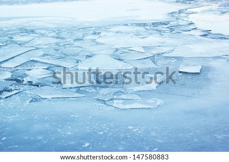 Ice background, frozen lake or river covered by ice.