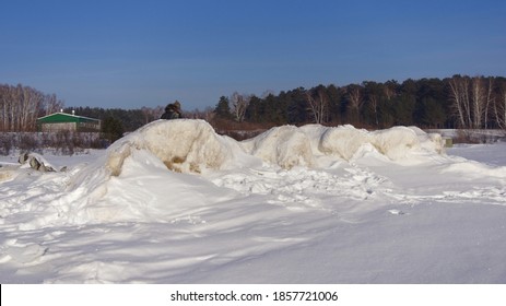 Ice Blocks On The Banks Of The Novosibirsk Reservoir.