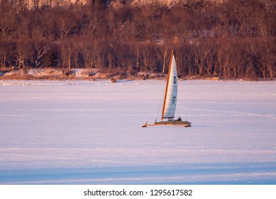 Ice Boat Sailing On Lake Pepin Between Minnesota And Wisconsin