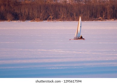 Ice Boat Sailing On Lake Pepin Between Minnesota And Wisconsin