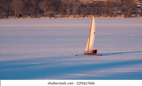 Ice Boat Sailing On Lake Pepin Between Minnesota And Wisconsin