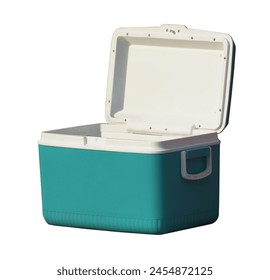 Ice bucket Portable refrigerator, plastic material, open the lid isolated on white background. This has clipping path.