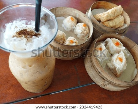 Ice cappucino and Dimsums for lunch. So delicious for this menu.
